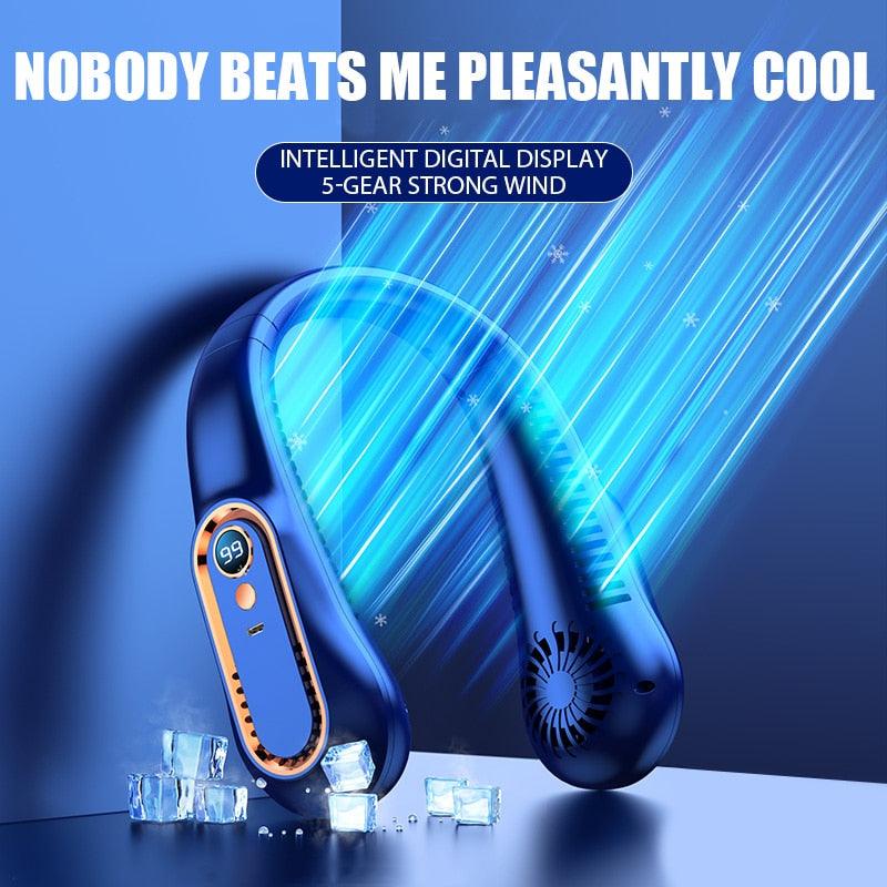 Rechargeable Bladeless Neck Fan – 5 Speeds & LED Display