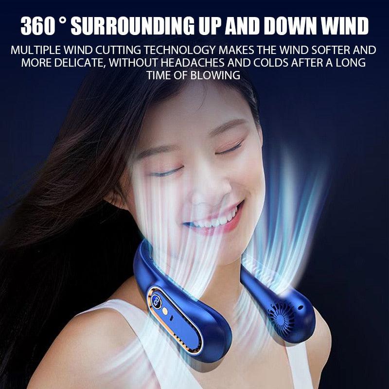 Rechargeable Bladeless Neck Fan – 5 Speeds & LED Display