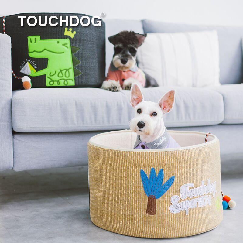 Touchcat 'Claw-ver Nest' Rounded Scratching Cat Bed with Teaser Toy