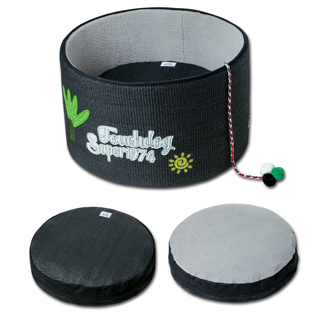 Touchcat 'Claw-ver Nest' Rounded Scratching Cat Bed with Teaser Toy