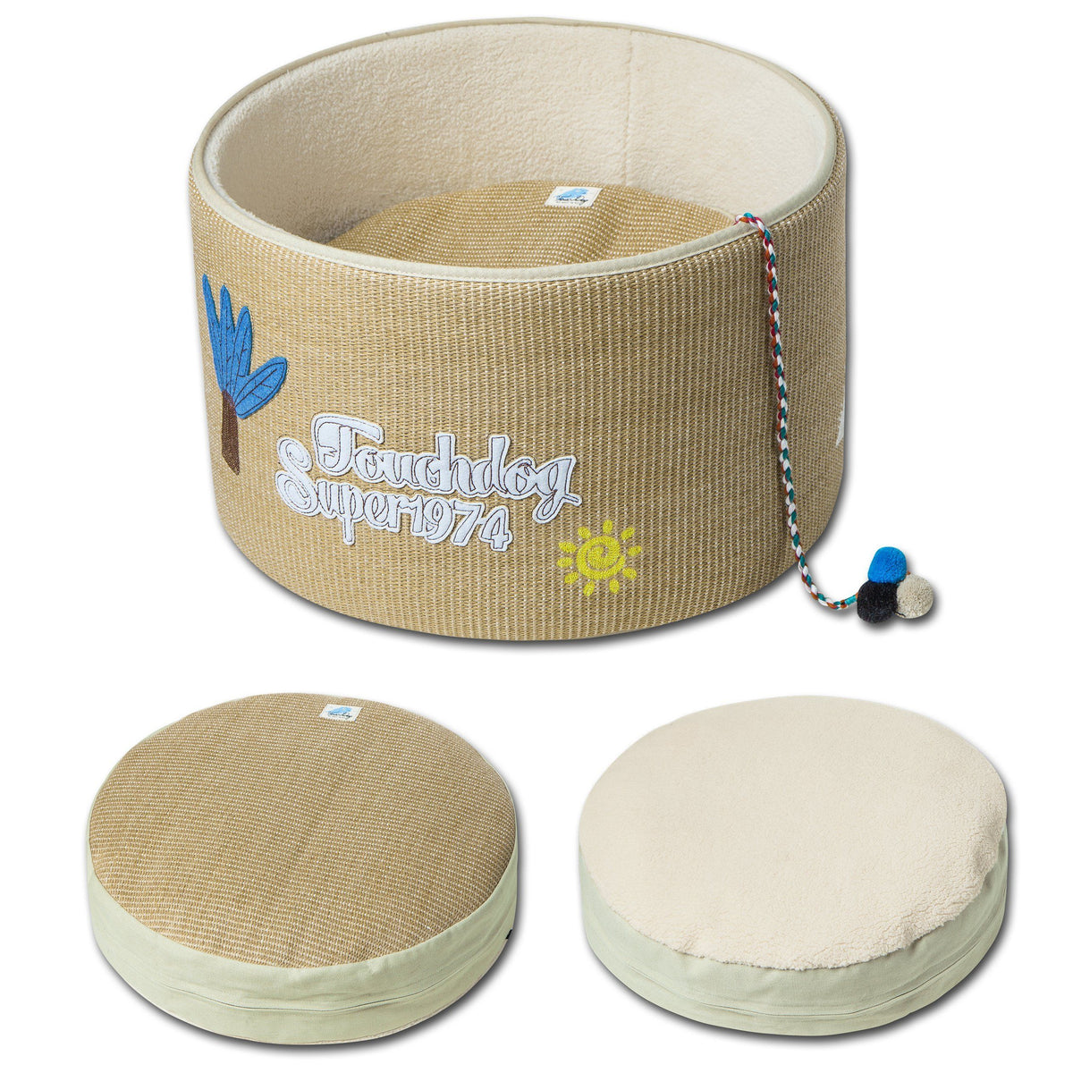 Touchcat 'Claw-ver Nest' Rounded Scratching Cat Bed with Teaser Toy