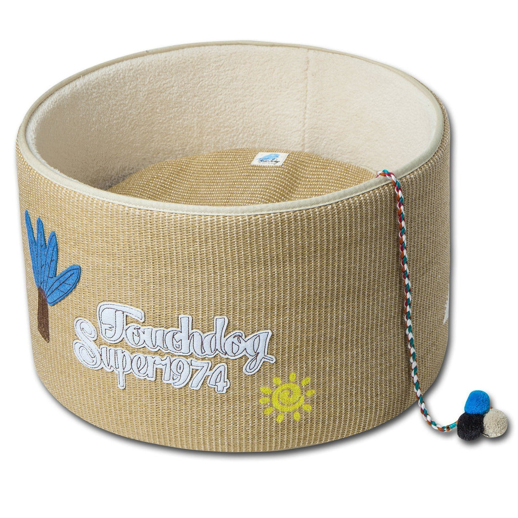 Touchcat 'Claw-ver Nest' Rounded Scratching Cat Bed with Teaser Toy