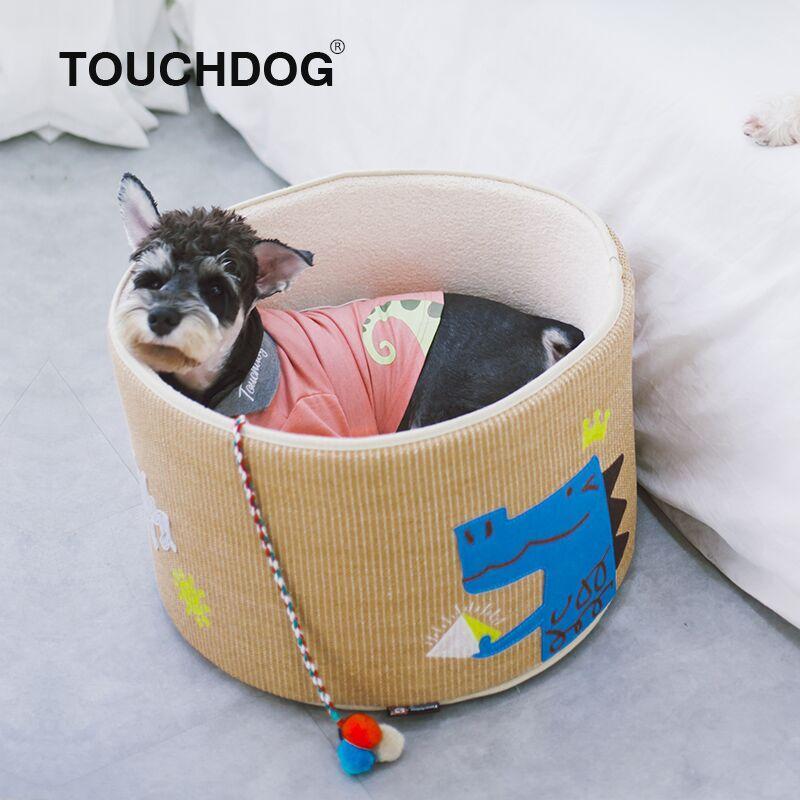 Touchcat 'Claw-ver Nest' Rounded Scratching Cat Bed with Teaser Toy
