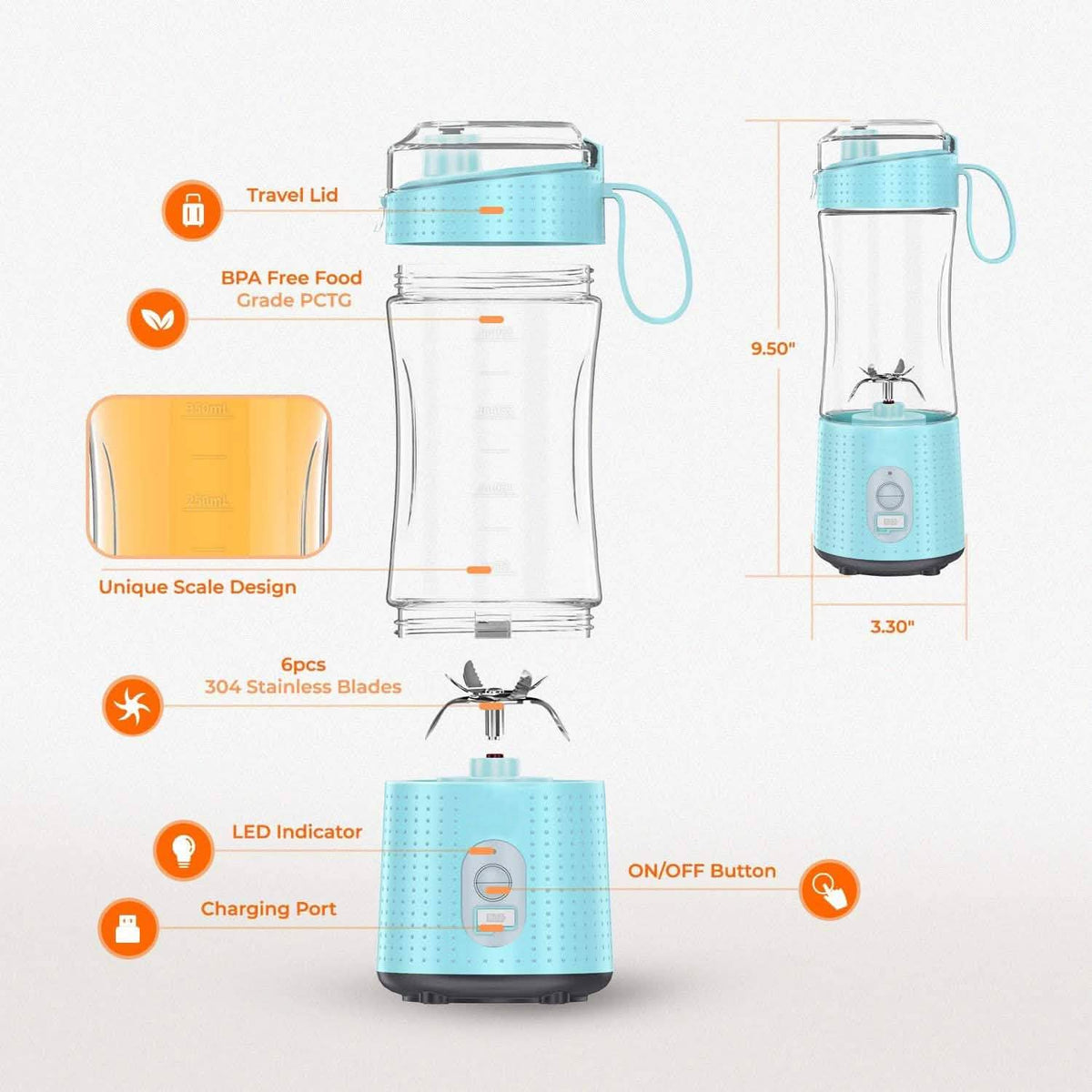USB Rechargeable Portable Blender – 380ml Personal Smoothie Maker